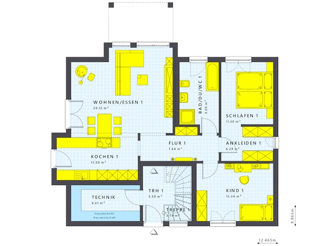 Fertighaus SOLUTION 204 V5 L von Living Fertighaus Schlüsselfertig ab 489357€, Stadtvilla Grundriss 1