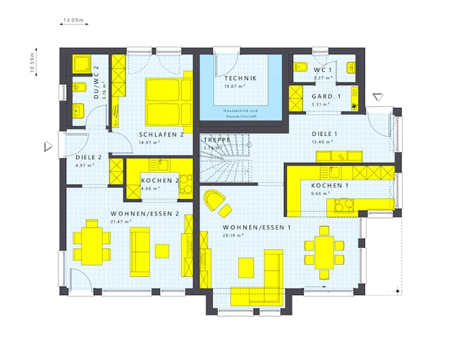 Fertighaus SOLUTION 230 V4 von Living Fertighaus Schlüsselfertig ab 655971€, Satteldach-Klassiker Grundriss 1