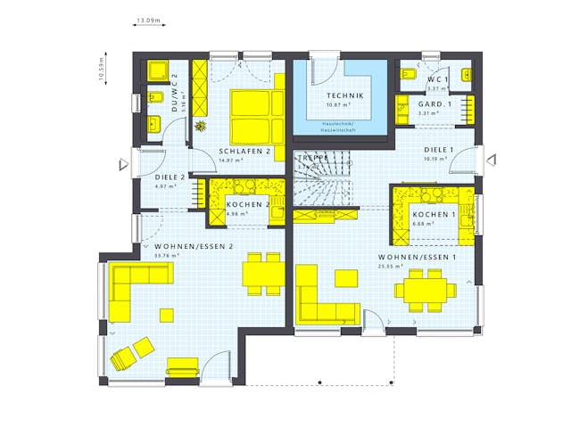 Fertighaus SOLUTION 230 V5 von Living Fertighaus Schlüsselfertig ab 655971€, Satteldach-Klassiker Grundriss 1