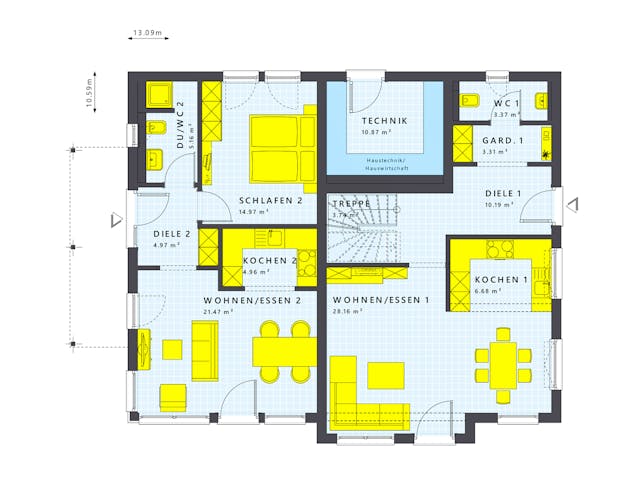 Fertighaus SOLUTION 230 V6 von Living Fertighaus Schlüsselfertig ab 665654€, Stadtvilla Grundriss 1