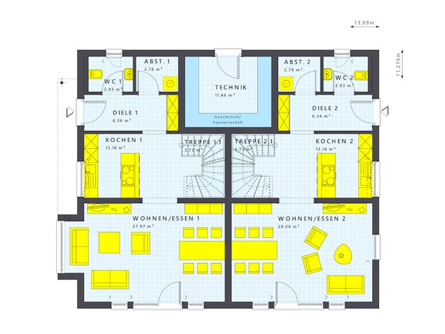 Fertighaus SOLUTION 242 V3 von Living Fertighaus Schlüsselfertig ab 657989€, Satteldach-Klassiker Grundriss 1