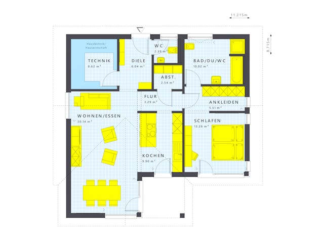Fertighaus SOLUTION 82 V2 von Living Fertighaus Schlüsselfertig ab 325931€, Bungalow Grundriss 1
