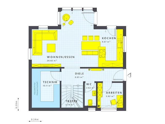 Fertighaus SUNSHINE 125 V4 von Living Fertighaus Schlüsselfertig ab 301963€, Satteldach-Klassiker Grundriss 1