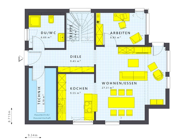 Fertighaus SUNSHINE 136 V7 von Living Fertighaus Schlüsselfertig ab 404801€, Stadtvilla Grundriss 1