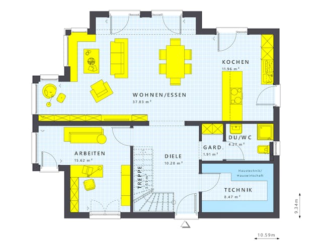 Fertighaus SUNSHINE 165 V6 von Living Fertighaus Schlüsselfertig ab 457603€, Stadtvilla Grundriss 1