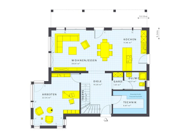Fertighaus SUNSHINE 165 V7 von Living Fertighaus Schlüsselfertig ab 466421€, Cubushaus Grundriss 1