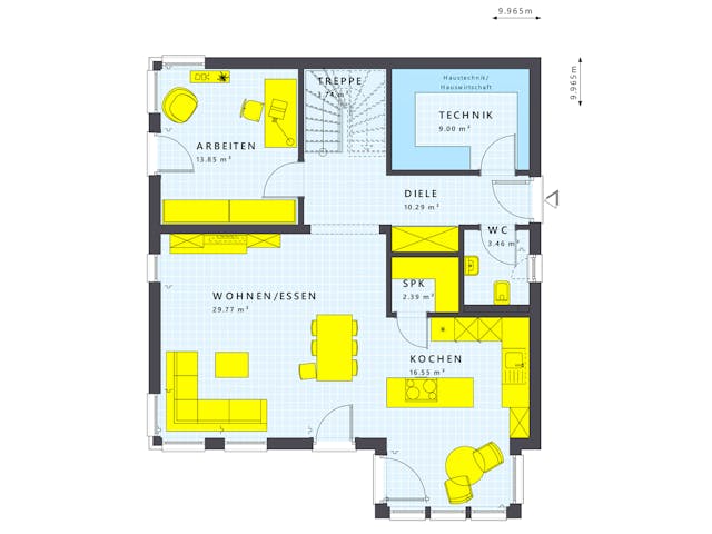 Fertighaus SUNSHINE 167 V2 von Living Fertighaus Schlüsselfertig ab 429535€, Satteldach-Klassiker Grundriss 1