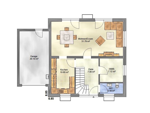 Massivhaus Lifestyle 135 ZD von EUROMAC 2 S.A.S. Bausatzhaus ab 36870€, Stadtvilla Grundriss 2