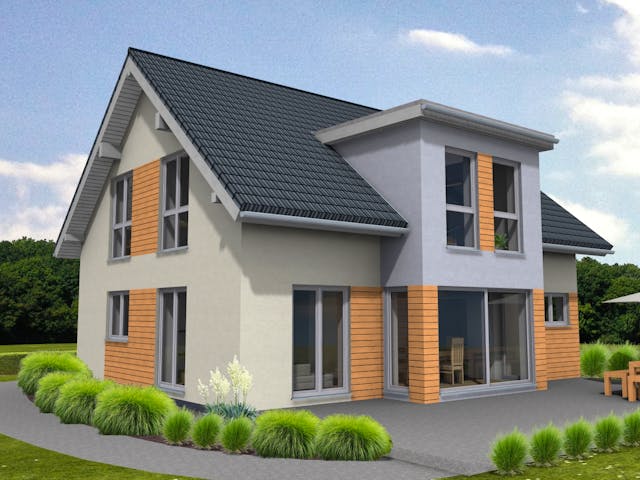 Fertighaus Lifestyle 156 von Suckfüll Energiesparhaus Schlüsselfertig ab 447131€, Satteldach-Klassiker Außenansicht 1