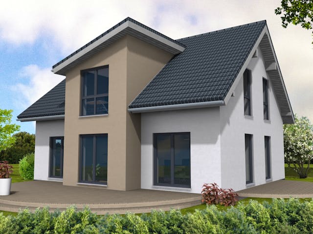 Fertighaus Lifestyle 157 von Suckfüll Energiesparhaus Schlüsselfertig ab 419963€, Satteldach-Klassiker Außenansicht 1