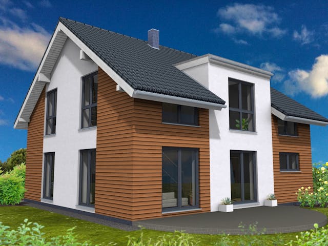 Fertighaus Lifestyle 179 von Suckfüll Energiesparhaus Schlüsselfertig ab 459956€, Satteldach-Klassiker Außenansicht 1 Fertighaus Lifestyle 179 von Suckfüll Energiesparhaus Schlüsselfertig ab 459956€, Satteldach-Klassiker Außenansicht 1