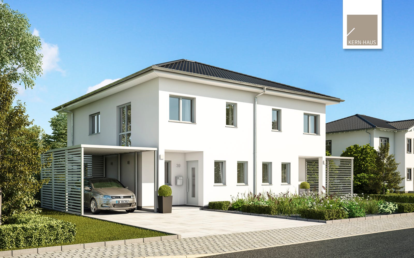 Massivhaus Doppelhaus Linus von Kern-Haus Schlüsselfertig ab 426900€, Stadtvilla Außenansicht 1