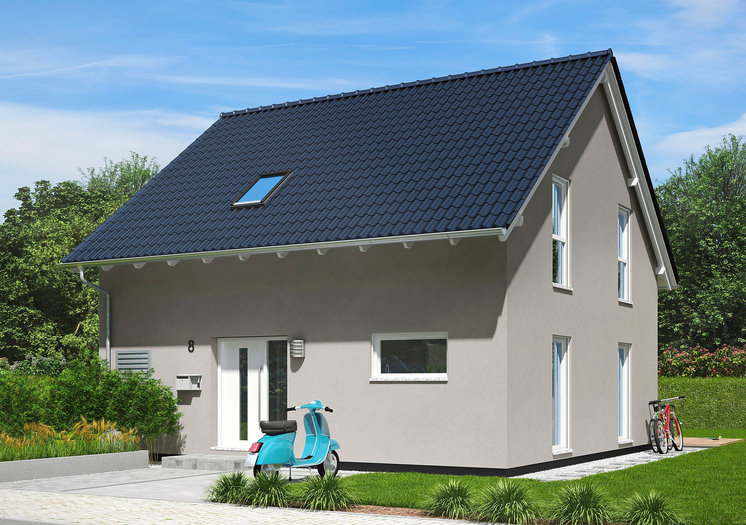 Fertighaus Lissabon von FINGERHUT-HAUS Schlüsselfertig ab 378395€, Satteldach-Klassiker Außenansicht 2