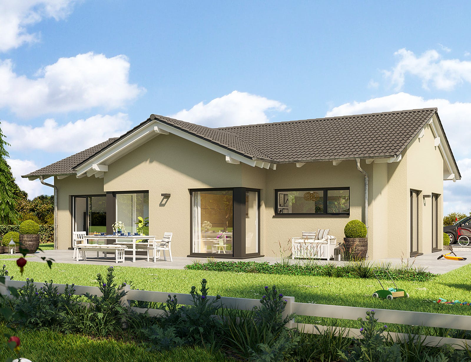 Fertighaus SOLUTION 101 V2 von Living Fertighaus Ausbauhaus ab 300695€, Bungalow Außenansicht 1