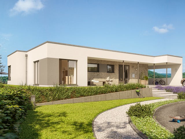 Fertighaus SOLUTION 101 V4 von Living Fertighaus Schlüsselfertig ab 316206€, Bungalow Außenansicht 1
