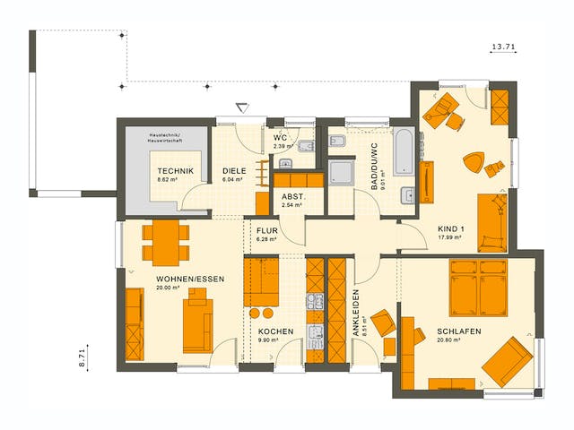 Fertighaus SOLUTION 101 V4 von Living Fertighaus Ausbauhaus ab 316206€, Bungalow Grundriss 1