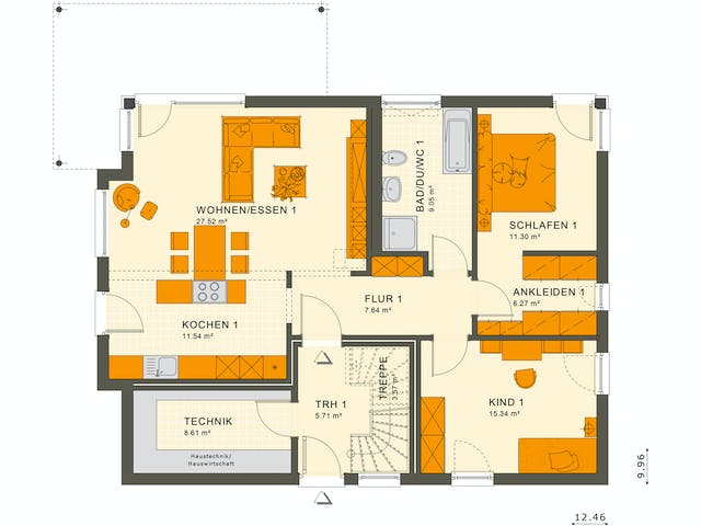 Fertighaus SOLUTION 204 V6 L von Living Fertighaus Ausbauhaus ab 518569€, Stadtvilla Grundriss 1