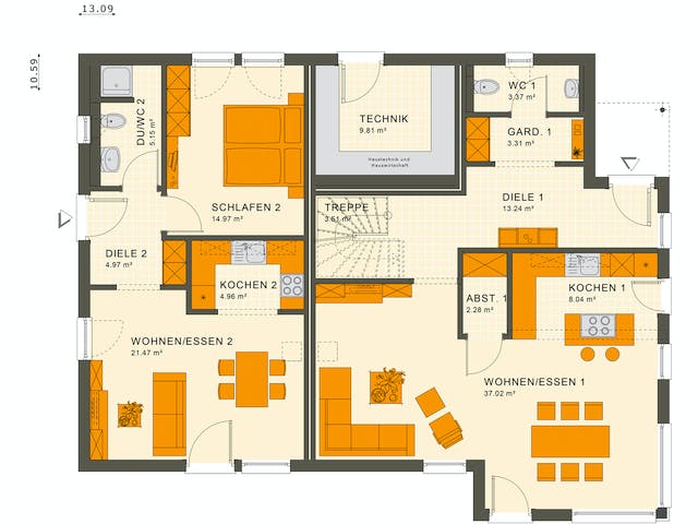 Fertighaus SOLUTION 230 V2 von Living Fertighaus Ausbauhaus ab 529242€, Satteldach-Klassiker Grundriss 1