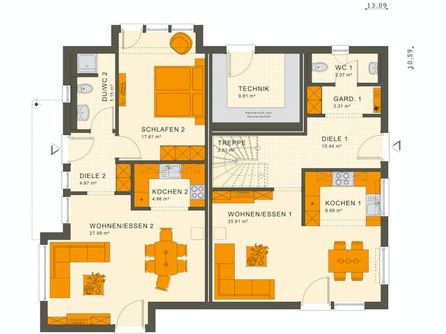 Fertighaus SOLUTION 230 V3 von Living Fertighaus Ausbauhaus ab 540527€, Satteldach-Klassiker Grundriss 1
