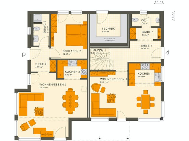 Fertighaus SOLUTION 230 V5 von Living Fertighaus Ausbauhaus ab 538329€, Satteldach-Klassiker Grundriss 1