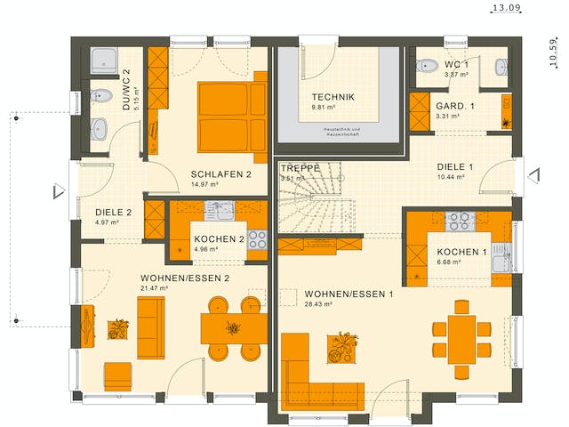 Fertighaus SOLUTION 230 V6 von Living Fertighaus Ausbauhaus ab 571279€, Stadtvilla Grundriss 1