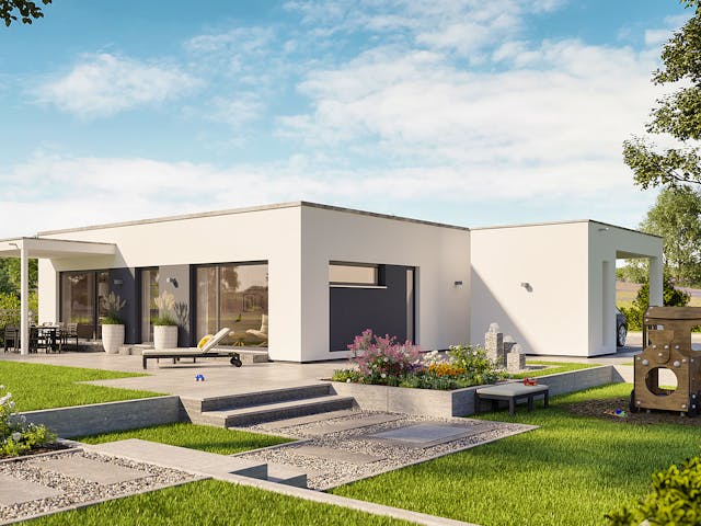 Fertighaus SOLUTION 82 V4 von Living Fertighaus Schlüsselfertig ab 279018€, Bungalow Außenansicht 1 Fertighaus SOLUTION 82 V4 von Living Fertighaus Schlüsselfertig ab 279018€, Bungalow Außenansicht 1