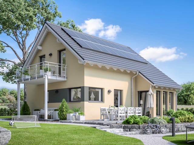 Fertighaus SUNSHINE 125 V2 von Living Fertighaus Schlüsselfertig ab 302278€, Satteldach-Klassiker Außenansicht 1