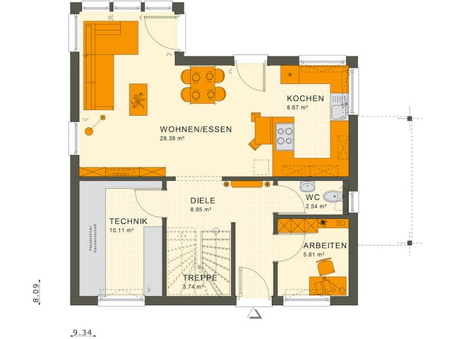 Fertighaus SUNSHINE 125 V2 von Living Fertighaus Ausbauhaus ab 302258€, Satteldach-Klassiker Grundriss 1