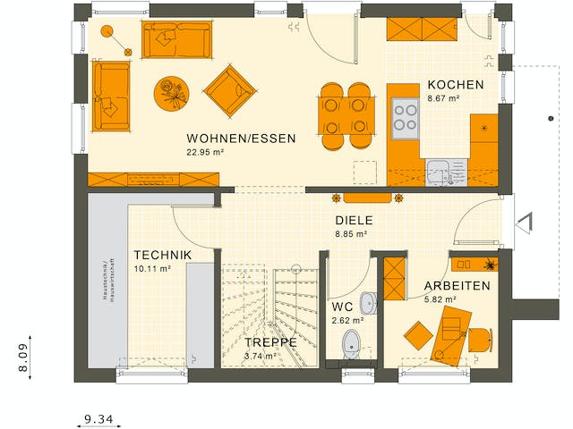 Fertighaus SUNSHINE 125 V3 von Living Fertighaus Ausbauhaus ab 302278€, Satteldach-Klassiker Grundriss 1