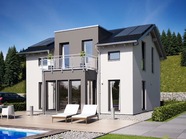 Fertighaus SUNSHINE 125 V4 von Living Fertighaus Ausbauhaus ab 301963€, Satteldach-Klassiker Außenansicht 1