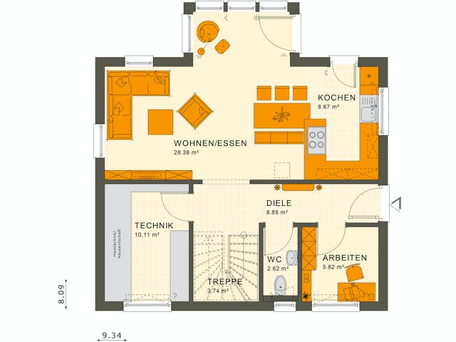 Fertighaus SUNSHINE 125 V4 von Living Fertighaus Ausbauhaus ab 301963€, Satteldach-Klassiker Grundriss 1