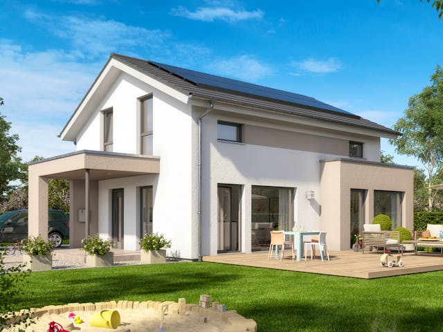 Fertighaus SUNSHINE 125 V5 von Living Fertighaus Schlüsselfertig ab 359958€, Satteldach-Klassiker Außenansicht 1 Fertighaus SUNSHINE 125 V5 von Living Fertighaus Schlüsselfertig ab 359958€, Satteldach-Klassiker Außenansicht 1