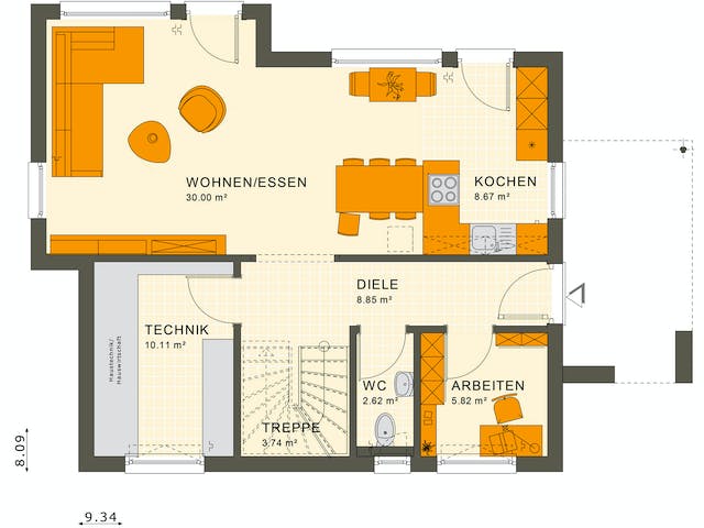 Fertighaus SUNSHINE 125 V5 von Living Fertighaus Ausbauhaus ab 301963€, Satteldach-Klassiker Grundriss 1