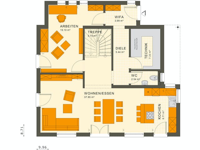 Fertighaus SUNSHINE 143 V2 von Living Fertighaus Ausbauhaus ab 324068€, Satteldach-Klassiker Grundriss 1