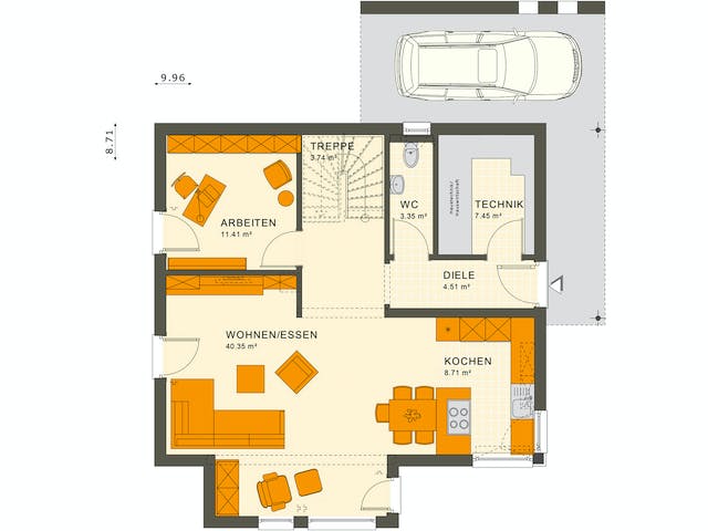 Fertighaus SUNSHINE 143 V5 von Living Fertighaus Ausbauhaus ab 325537€, Satteldach-Klassiker Grundriss 1