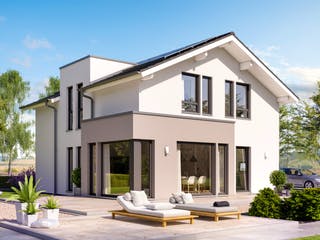 Fertighaus SUNSHINE 144 V4 von Living Fertighaus Schlüsselfertig ab 333724€, Satteldach-Klassiker Außenansicht 1