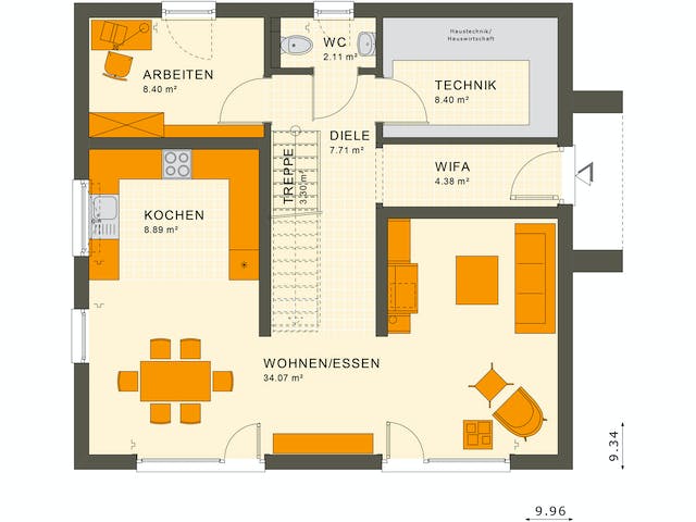 Fertighaus SUNSHINE 154 V3 von Living Fertighaus Ausbauhaus ab 356612€, Satteldach-Klassiker Grundriss 1