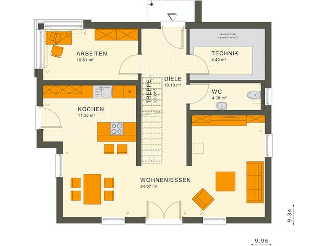 Fertighaus SUNSHINE 154 V5 von Living Fertighaus Ausbauhaus ab 354681€, Satteldach-Klassiker Grundriss 1