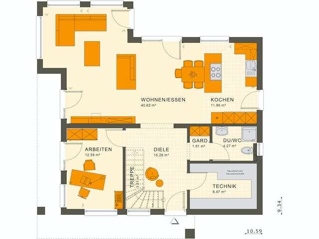 Fertighaus SUNSHINE 165 V4 von Living Fertighaus Ausbauhaus ab 359488€, Satteldach-Klassiker Grundriss 1
