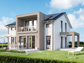 Fertighaus SUNSHINE 165 V5 von Living Fertighaus Schlüsselfertig ab 359290€, Satteldach-Klassiker Außenansicht 1
