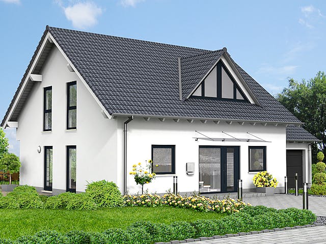 Massivhaus Haus 1 von Loewenfeld Bauen Schlüsselfertig ab 399000€, Satteldach-Klassiker Außenansicht 2