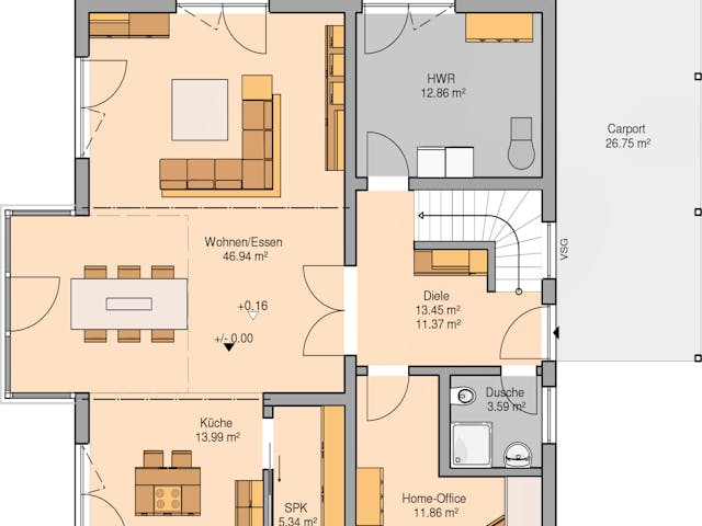 Massivhaus Familienhaus Luce von Kern-Haus Schlüsselfertig ab 625900€, Satteldach-Klassiker Grundriss 1