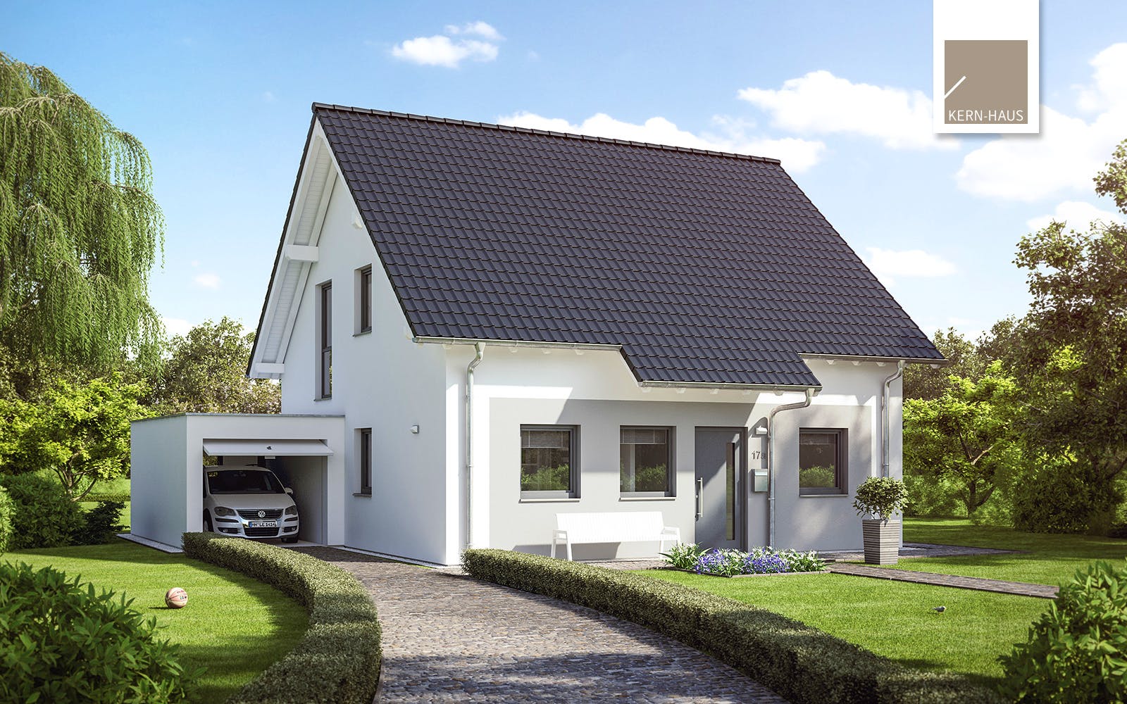 Massivhaus Familienhaus Luna von Kern-Haus Schlüsselfertig ab 385900€, Satteldach-Klassiker Außenansicht 1