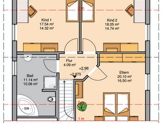 Massivhaus Familienhaus Luna von Kern-Haus Schlüsselfertig ab 313900€, Satteldach-Klassiker Grundriss 2