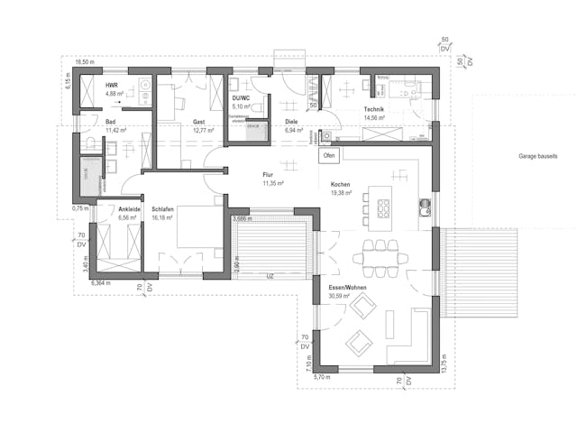 Fertighaus Bungalow Pultdach 145 von LUXHAUS, Bungalow Grundriss 1