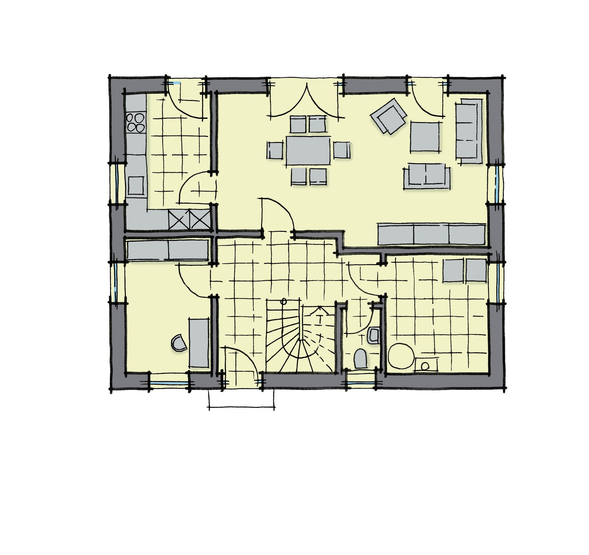 Fertighaus Magnolienallee von GUSSEK HAUS Schlüsselfertig ab 339500€, Satteldach-Klassiker Grundriss 1