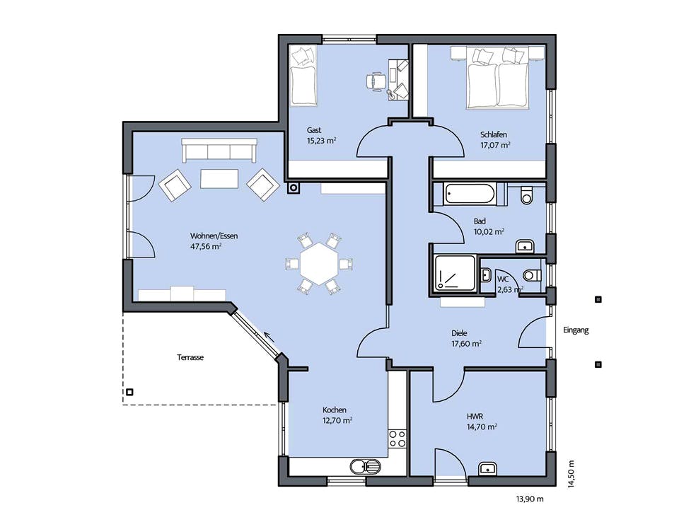 Massivhaus Ipsen von Mammen Bauunternehmen, Bungalow Grundriss 1