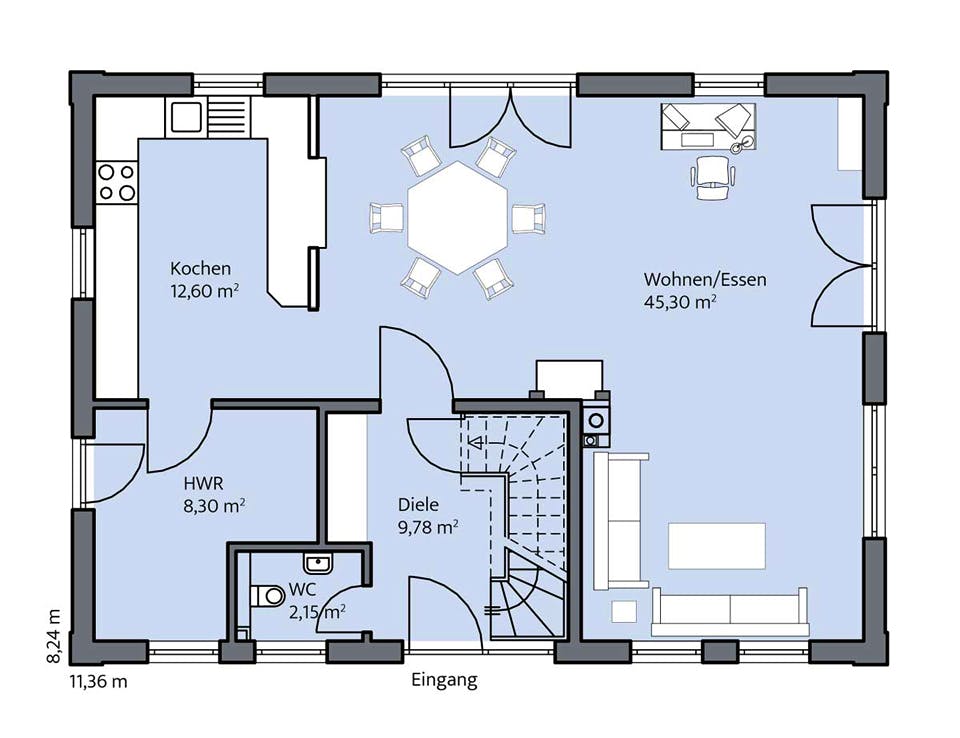 Massivhaus Janke von Mammen Bauunternehmen, Satteldach-Klassiker Grundriss 1