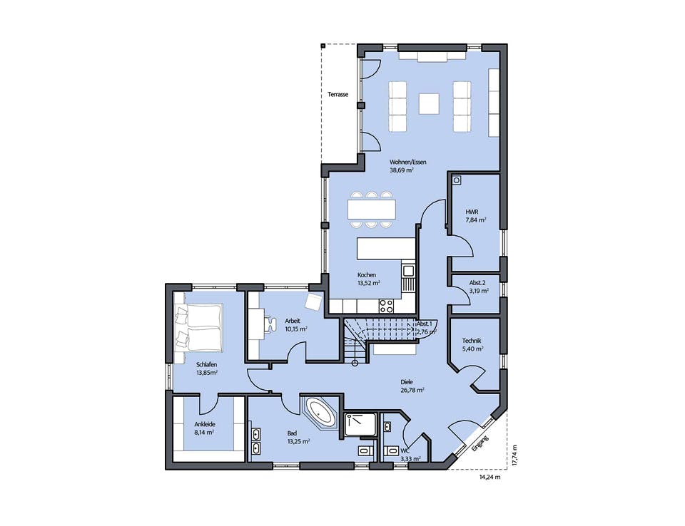 Massivhaus Pohl von Mammen Bauunternehmen, Stadtvilla Grundriss 1