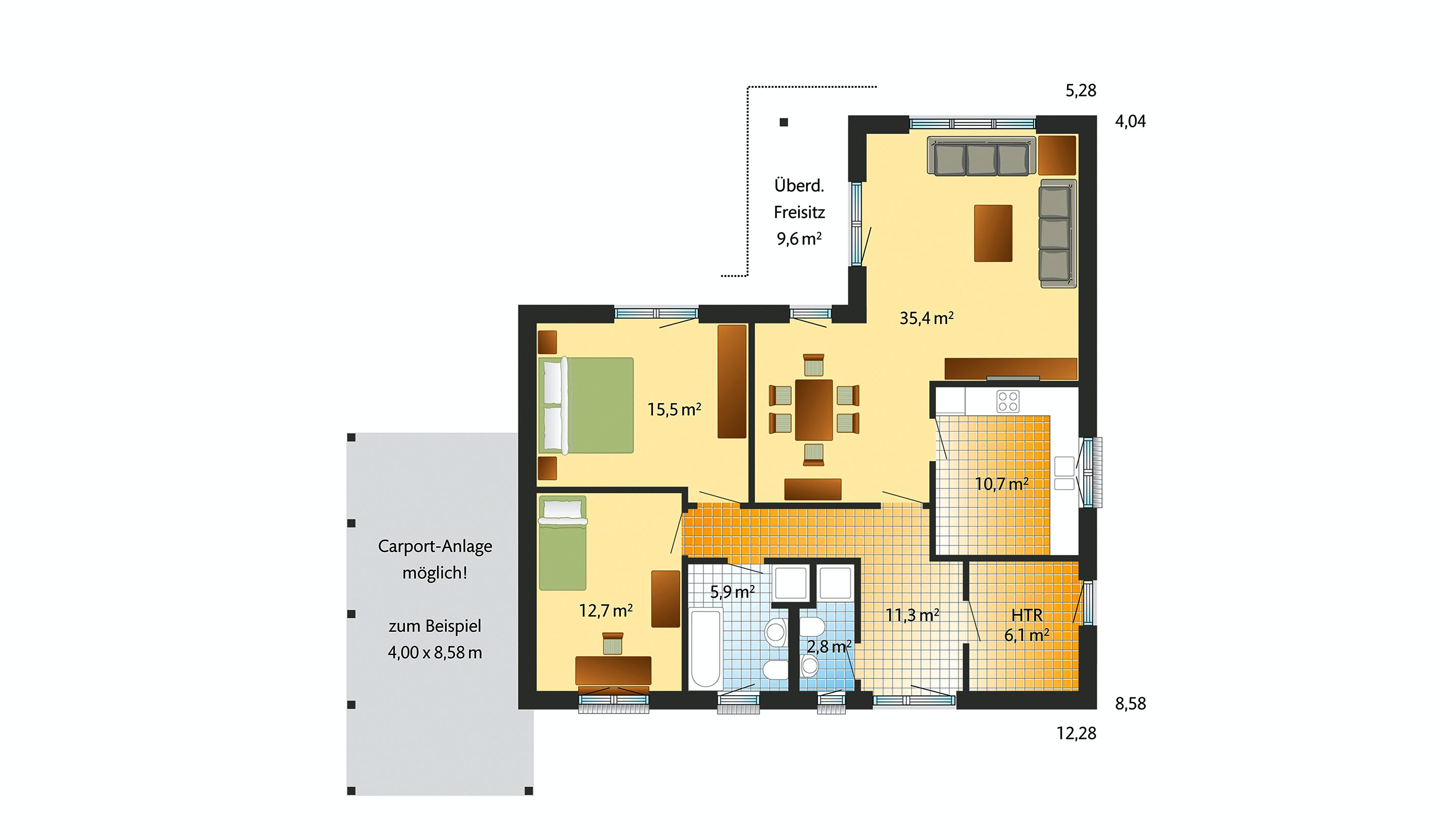 Fertighaus Mandö von Danhaus Deutschland Schlüsselfertig ab 306419€, Bungalow Grundriss 1